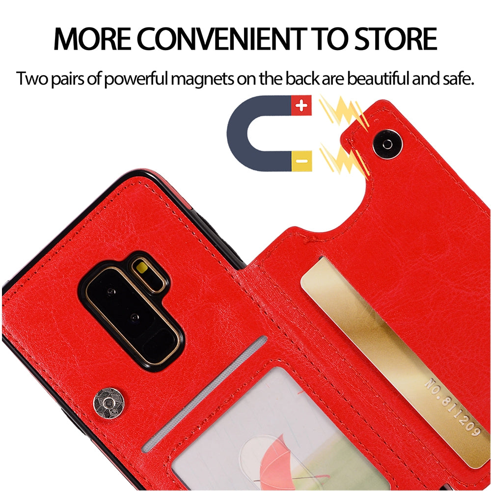 Samsung Galaxy S9 Plus Leather Wallet Flip Case Cover - Black