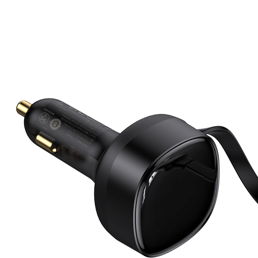 Retractable 2-in-1 Car Charger C+L 30W-Black