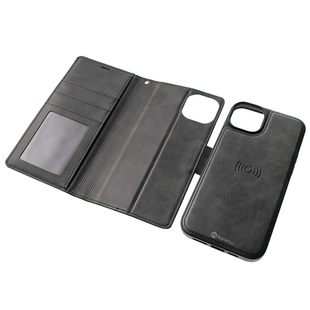 iPhone 16 Plus Compatible Case Cover With Leather Flip Wallet - Navy