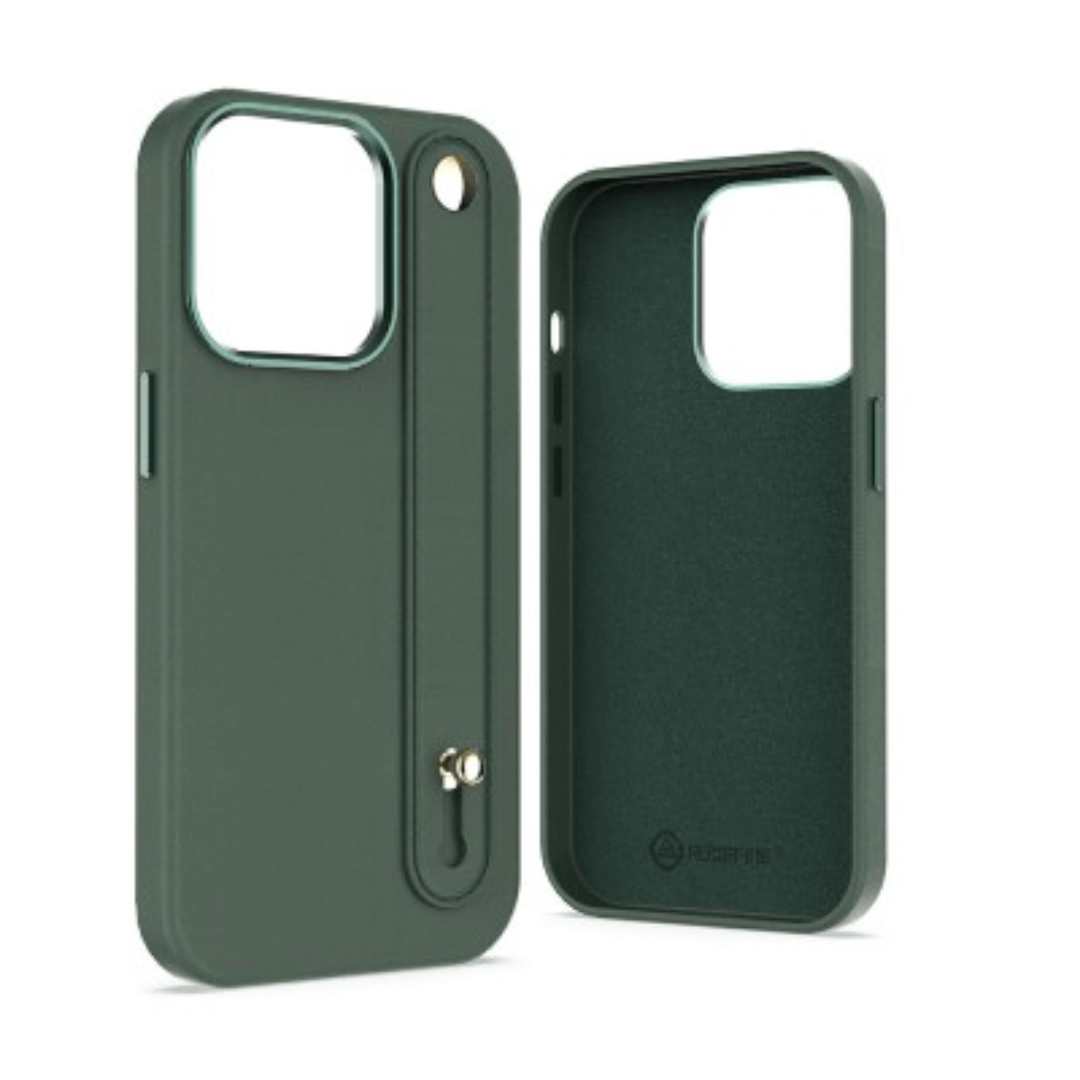   iPhone 14 Plus Compatible Case Cover With Hand Belt And Metal Camera Lens - Green
