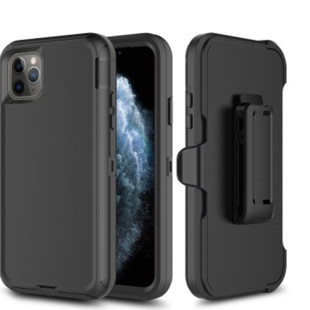 iPhone 11 Pro Compatible Case Cover With Belt Clip And Shockproof Robot Armor Hard Plastic - Black