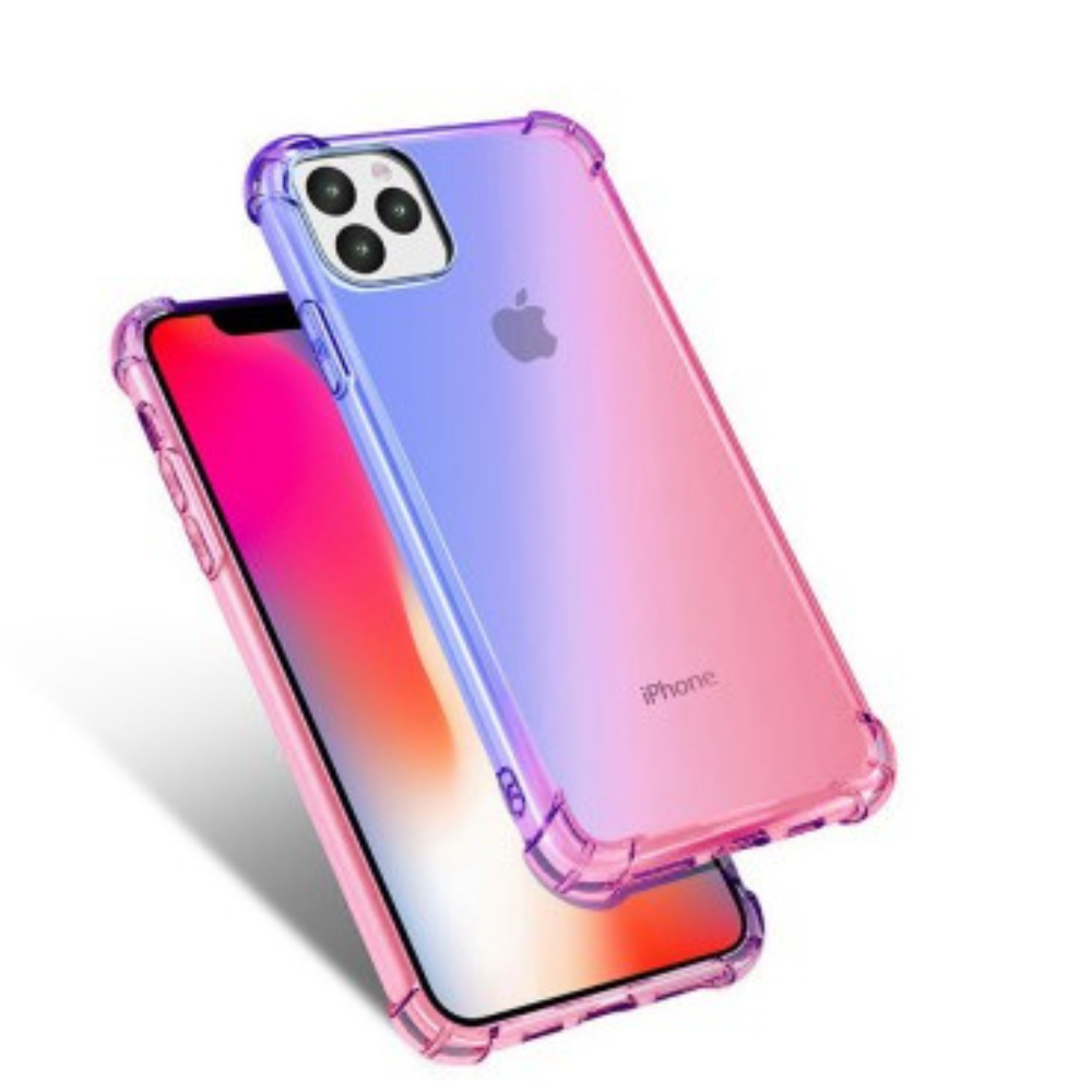 iPhone 11 Pro Compatible Case Cover With Clear Rainbow Airbag Bumper Shockproof - Pink and Blue