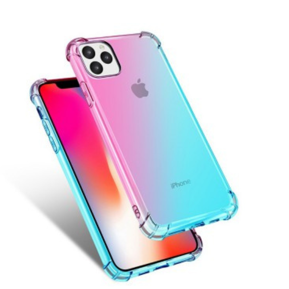 iPhone 11 Pro Compatible Case Cover With Clear Rainbow Airbag Bumper Shockproof - Pink and Mint