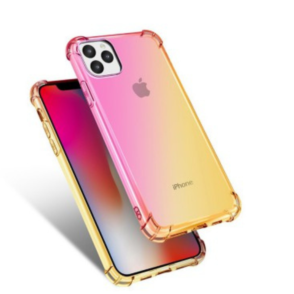 iPhone 11 Pro Compatible Case Cover With Clear Rainbow Airbag Bumper Shockproof - Pink and Gold