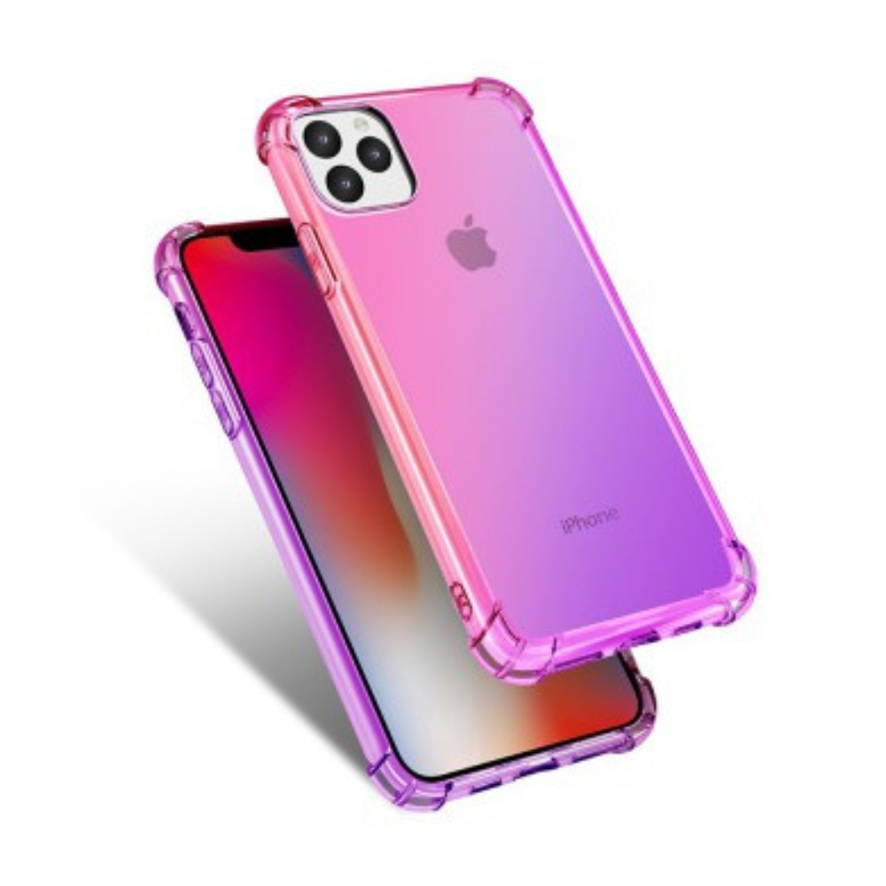 iPhone 11 Pro Compatible Case Cover With Clear Rainbow Airbag Bumper Shockproof - Pink and Purple