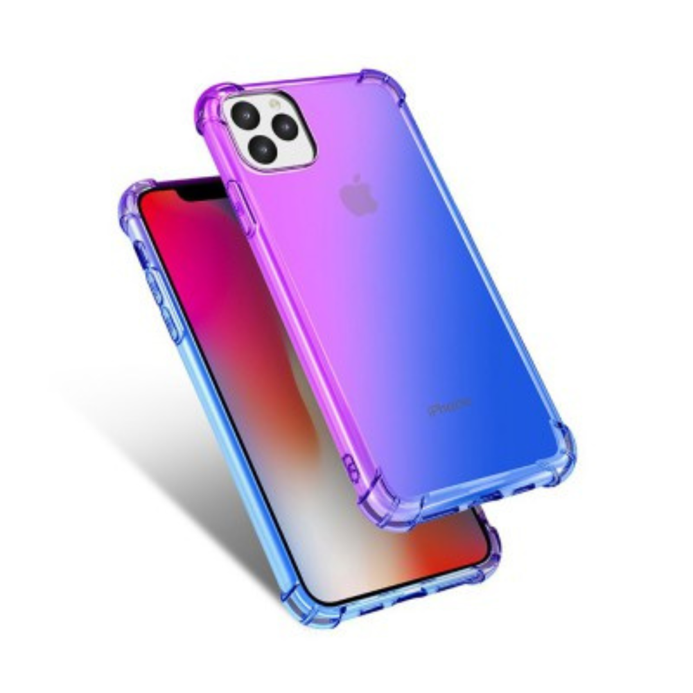 iPhone 11 Pro Compatible Case Cover With Clear Rainbow Airbag Bumper Shockproof - Purple and Blue