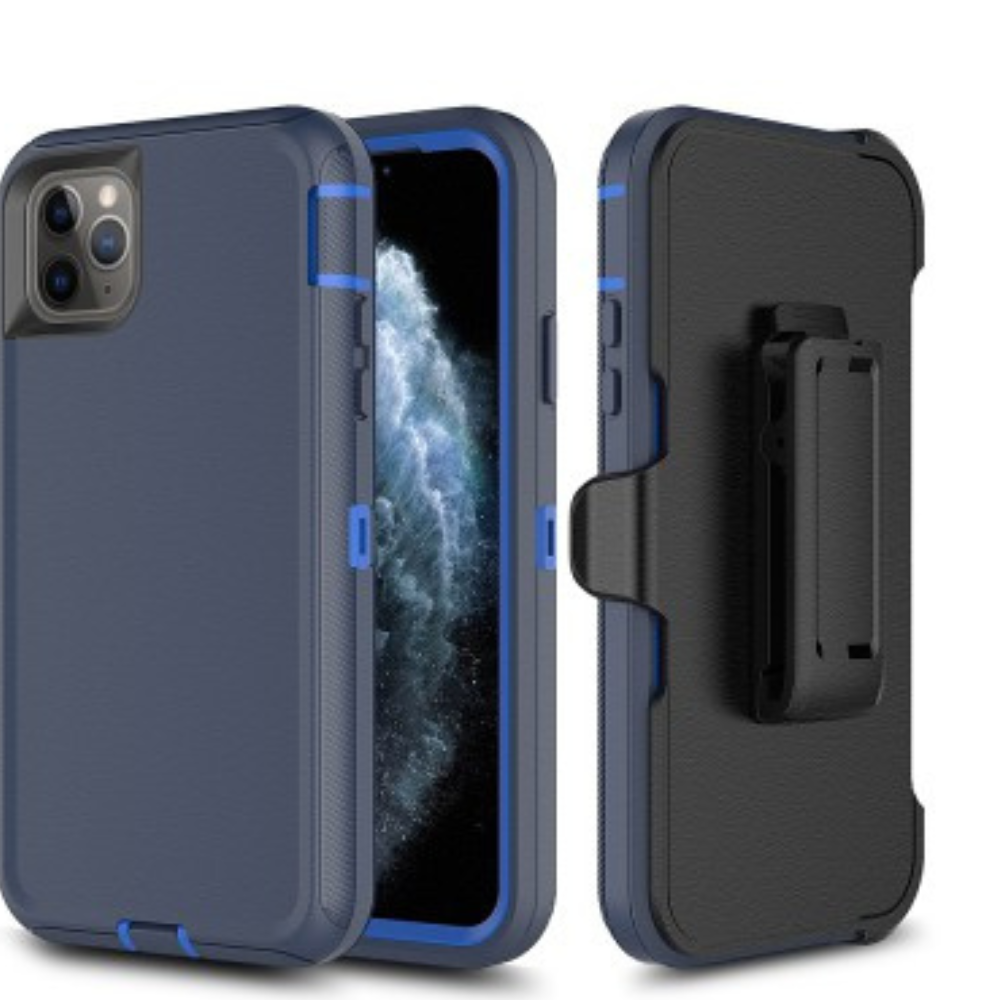 iPhone 11 Pro Max Compatible Case Cover With Belt Clip And Shockproof Robot Armor Hard Plastic - Navy