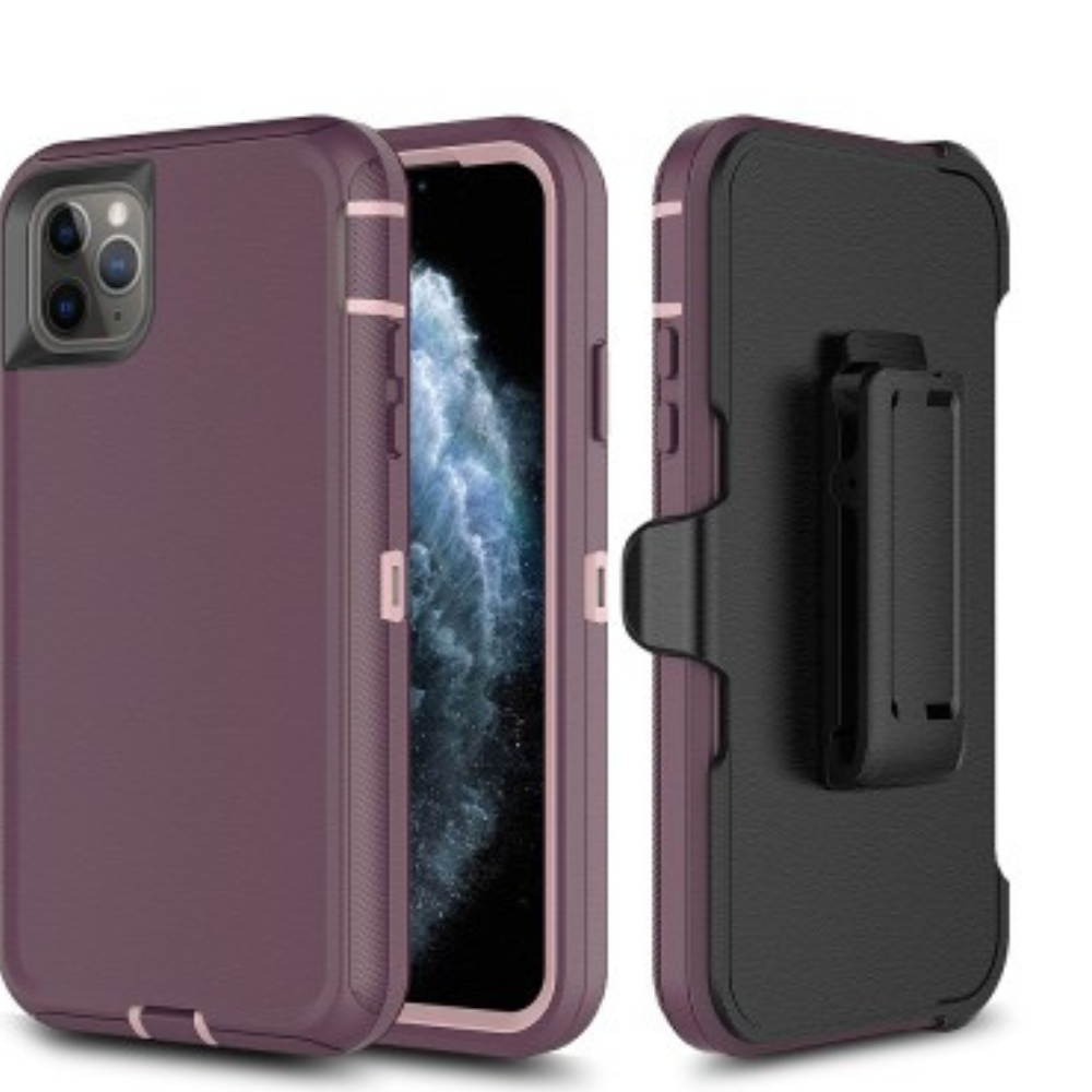 iPhone 11 Pro Max Compatible Case Cover With Belt Clip And Shockproof Robot Armor Hard Plastic - Purple