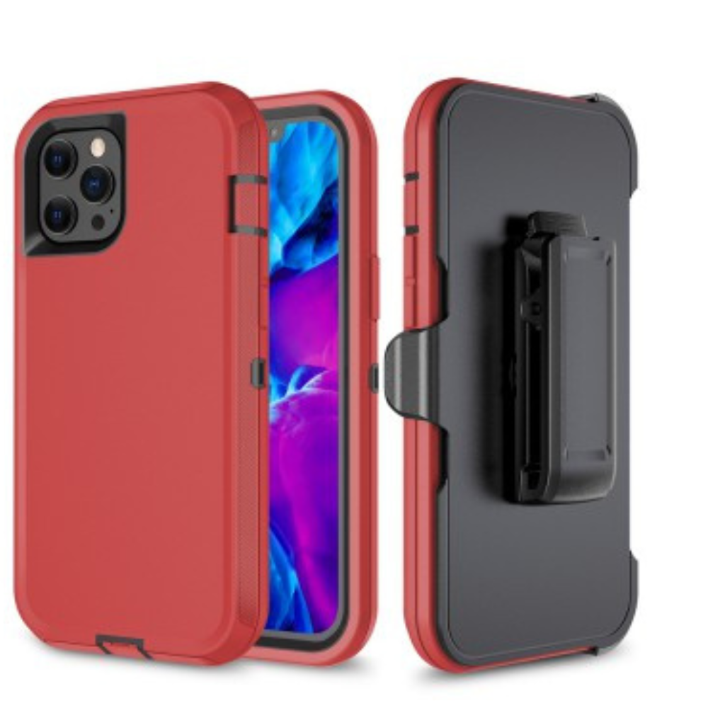 iPhone 12 Pro Compatible Case Cover With Belt Clip And Shockproof Robot Armor Hard Plastic - Red