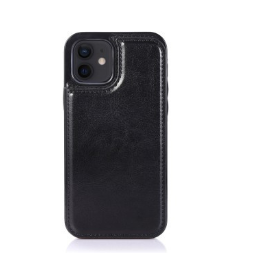 iPhone 12 Pro Compatible Case Cover With Back Flip Leather Wallet - Black