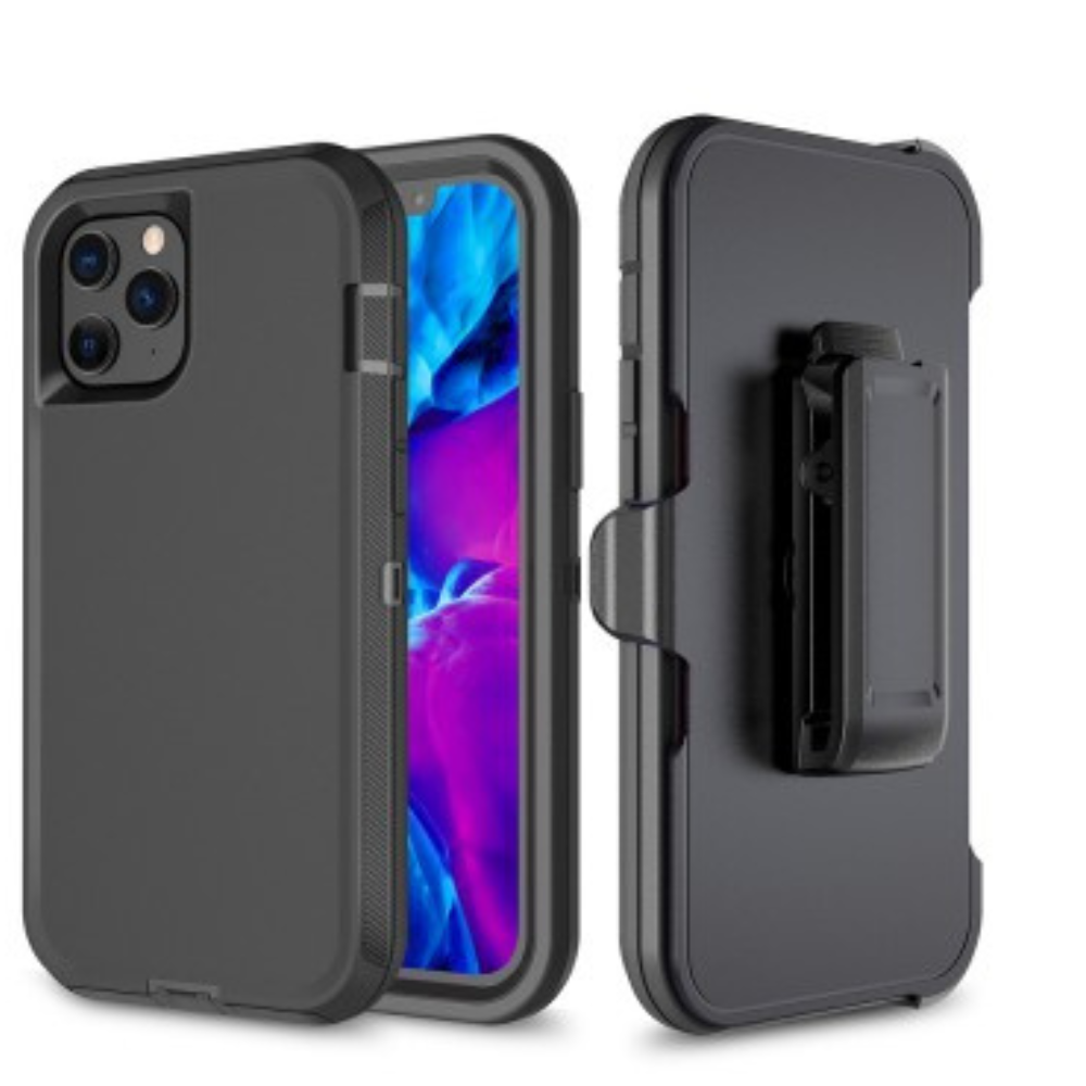 iPhone 12 Pro Compatible Case Cover With Belt Clip And Shockproof Robot Armor Hard Plastic - Black