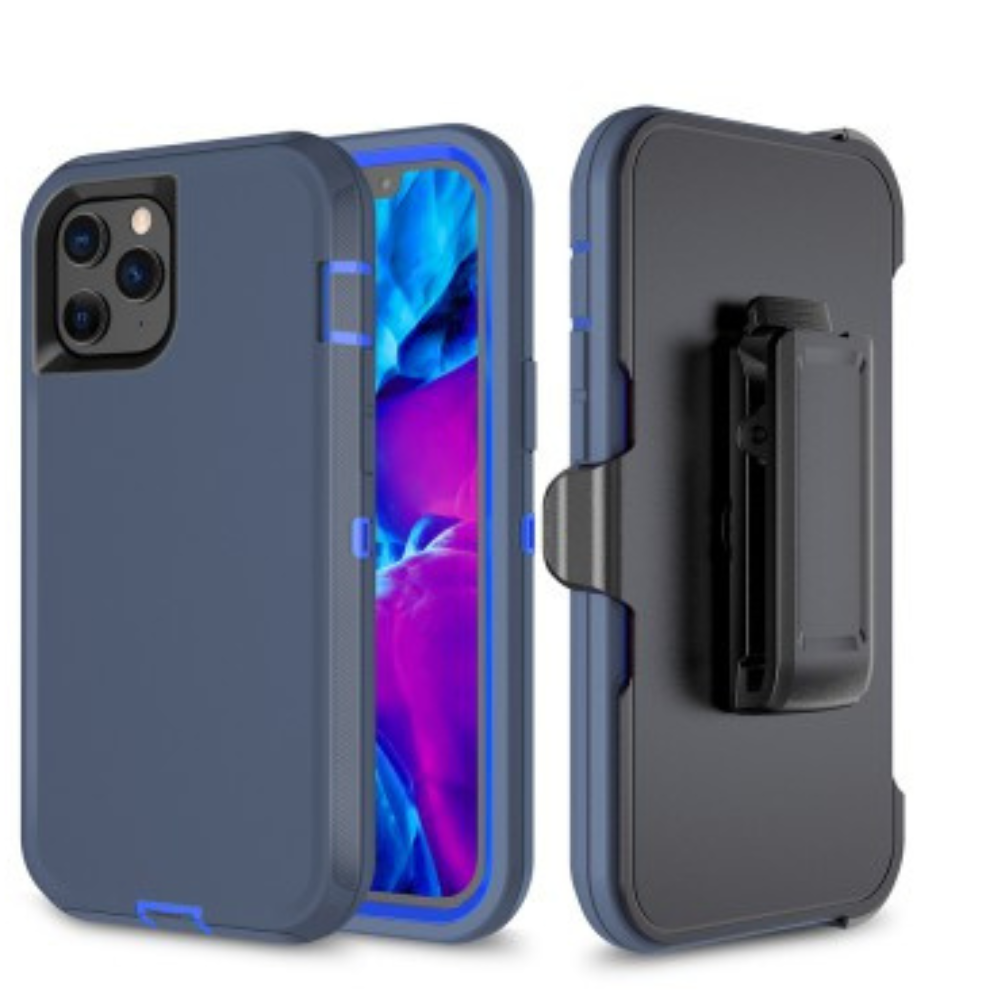 iPhone 12 Pro Compatible Case Cover With Belt Clip And Shockproof Robot Armor Hard Plastic - Navy