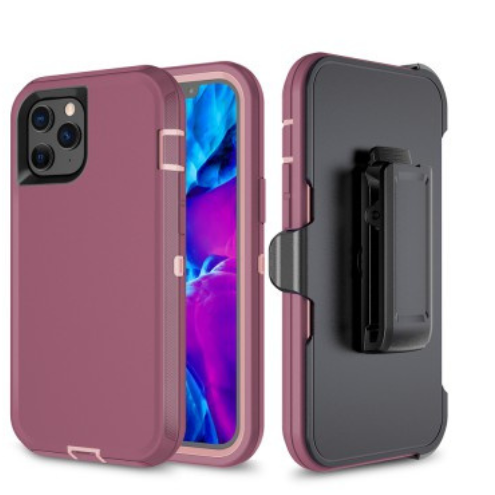 iPhone 12 Pro Compatible Case Cover With Belt Clip And Shockproof Robot Armor Hard Plastic - Purple