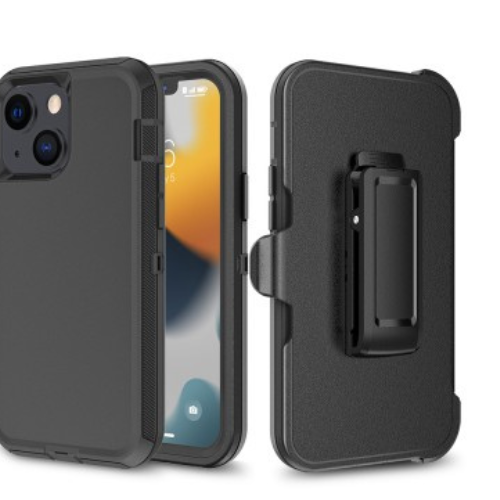 iPhone 13 Mini Compatible Case Cover With Belt Clip And Shockproof Robot Armor Hard Plastic - Black