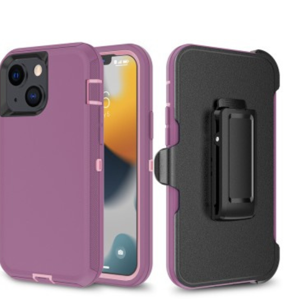 iPhone 13 Mini Compatible Case Cover With Belt Clip And Shockproof Robot Armor Hard Plastic - Purple