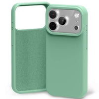 Thumbnail for Green silicone case with microfibre lining iPhone 17 Pro Max front, back, side views