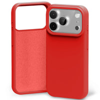 Thumbnail for Red silicone case with microfibre lining iPhone 17 Pro Max front, back, side views