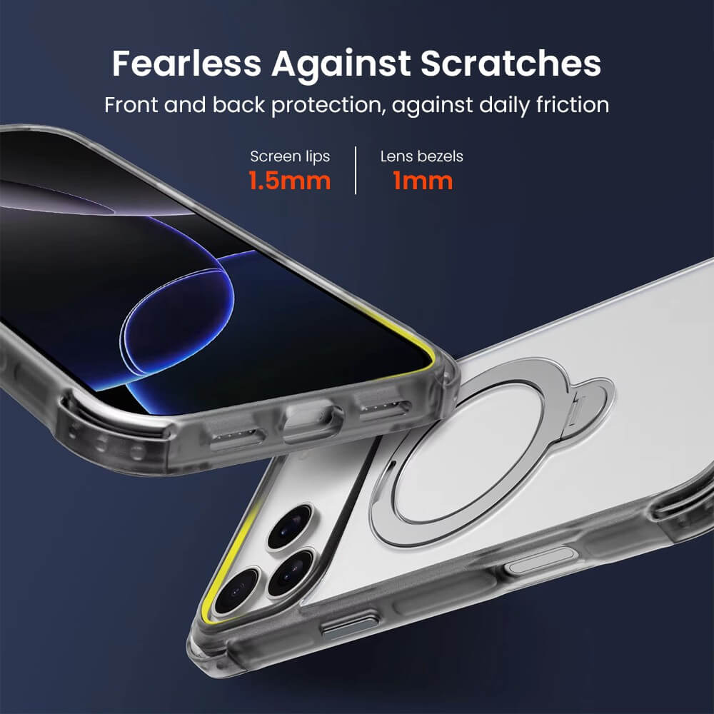 iPhone 17 Pro Max Magnetic Ring Kickstand Protective Case with Clear Back & Shock Absorption