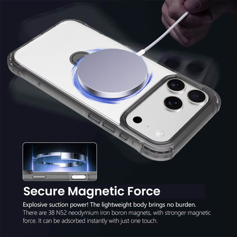 iPhone 17 Pro Max Magnetic Ring Kickstand Protective Case with Clear Back & Shock Absorption