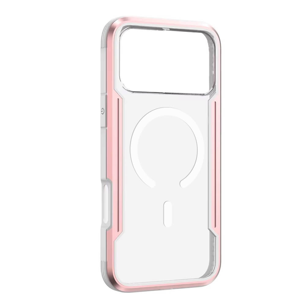iPhone 17 Pro Max rose gold armor case front view, back view, side view; MagSafe rose gold clear armor case