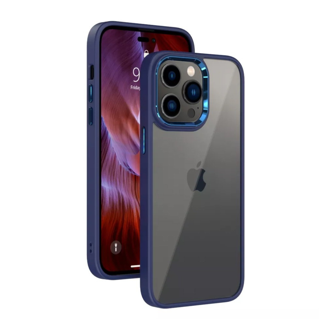 iPhone 14 Case Cover - Non-Slippery, Clear & Hard, Shock & Scratch Protection With Screen & Rear Camera Lens Guard - Navy