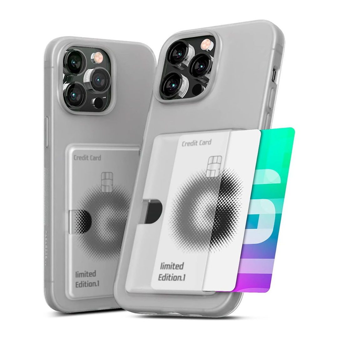 iPhone 14 Plus Slim & Tough Case Cover with Card Holder: Screen & Camera Guard, Drop Protection, Strong Build - Frosted Clear