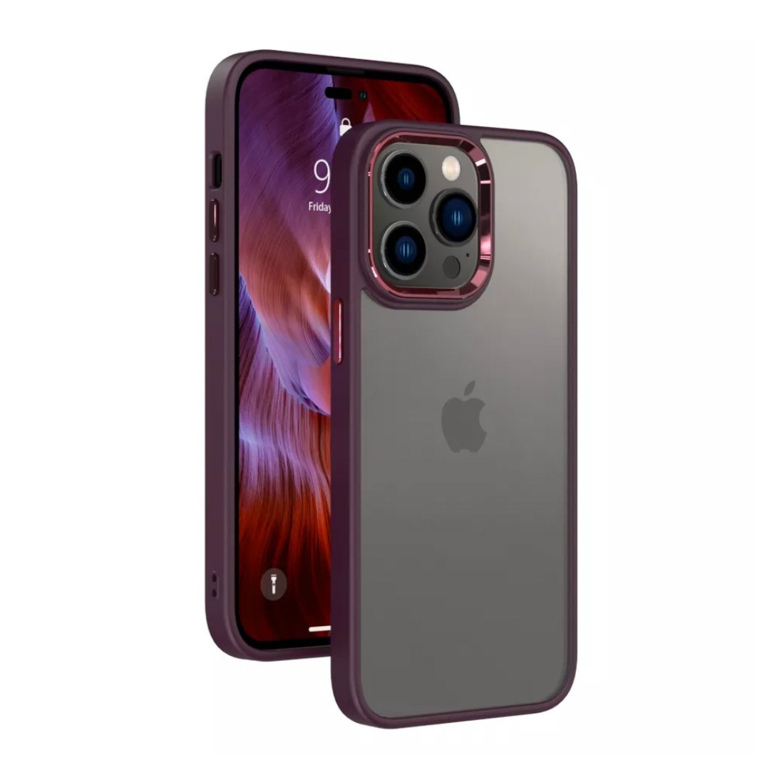 iPhone 14 Pro Case Cover - Non-Slippery, Clear & Hard, Shock & Scratch Protection With Screen & Rear Camera Lens Guard - Wine
