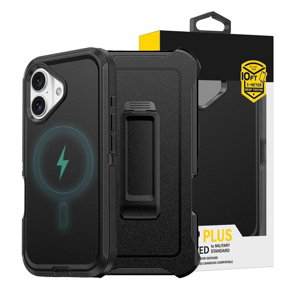 iPhone 16 Plus Shockproof Robot Armor Hard Plastic Case Cover With Magnetic Ring With Belt Clip