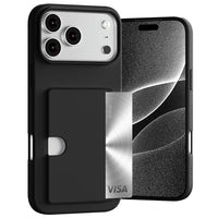 Thumbnail for Black iPhone 17 Pro Max silicone card holder case front view, back view, side view