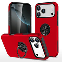 Thumbnail for Red iPhone 17 Pro Max magnetic ring shockproof case with stand – front, back and angled view