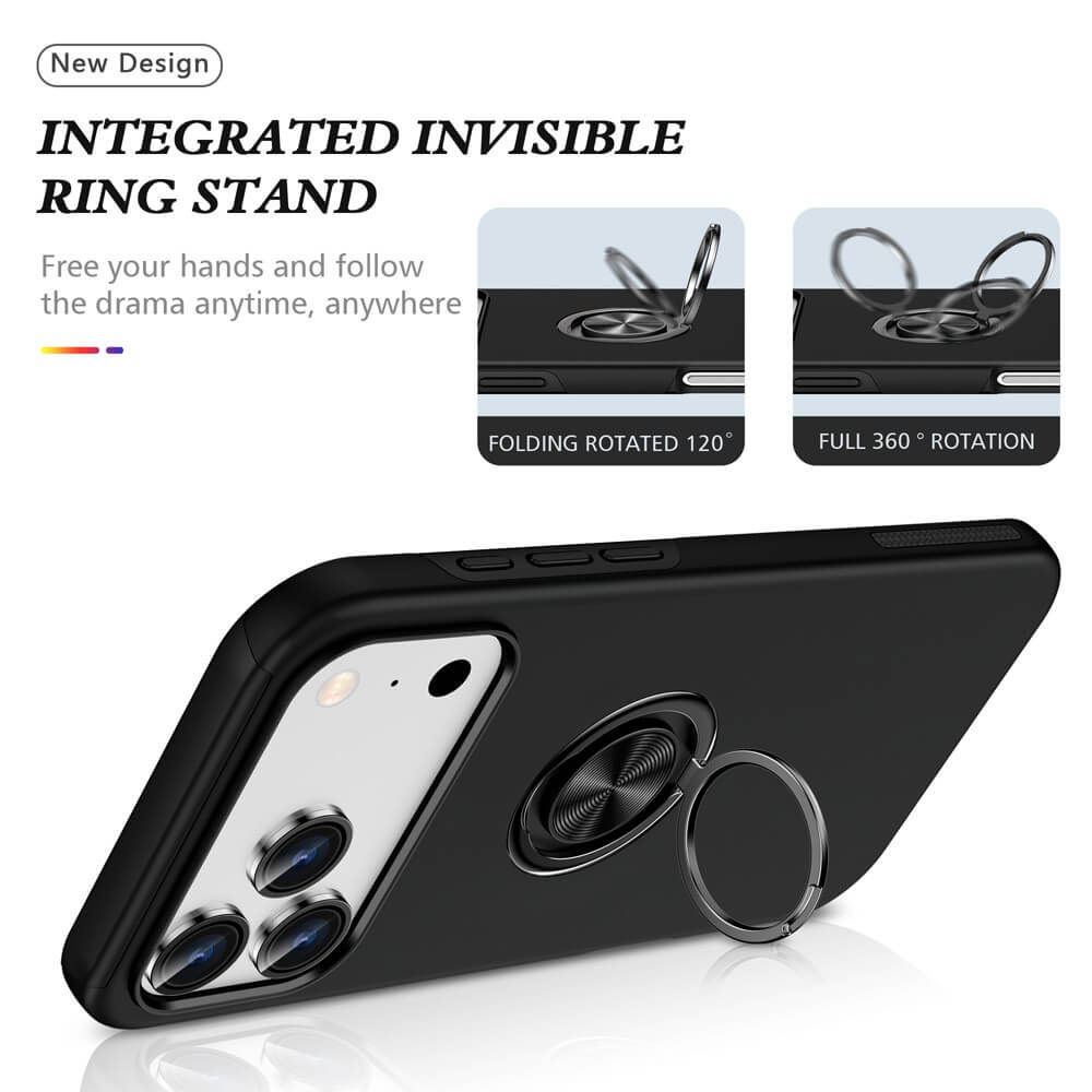 iPhone 17 Pro Max Magnetic Ring Holder Stand Shockproof Case – Black