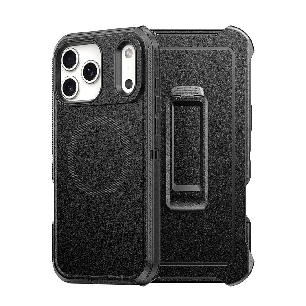 iPhone 17 Pro Max Black Shockproof Rugged Armor Hard Plastic Case Cover with Belt Clip & MagSafe Compatibility – Australian Stock