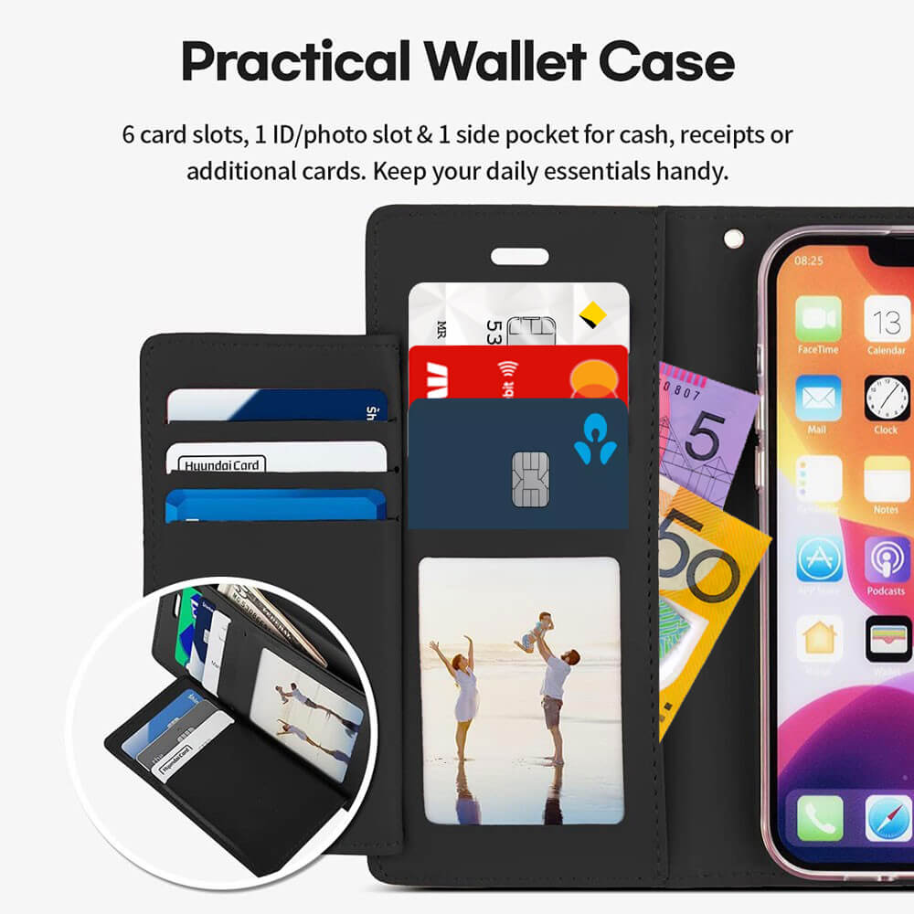 iPhone 17 Pro Max Black Wallet Folio Diary Case with 6 Card Slots – Premium Leather Look