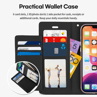 Thumbnail for iPhone 17 Pro Max Black Wallet Folio Diary Case with 6 Card Slots – Premium Leather Look