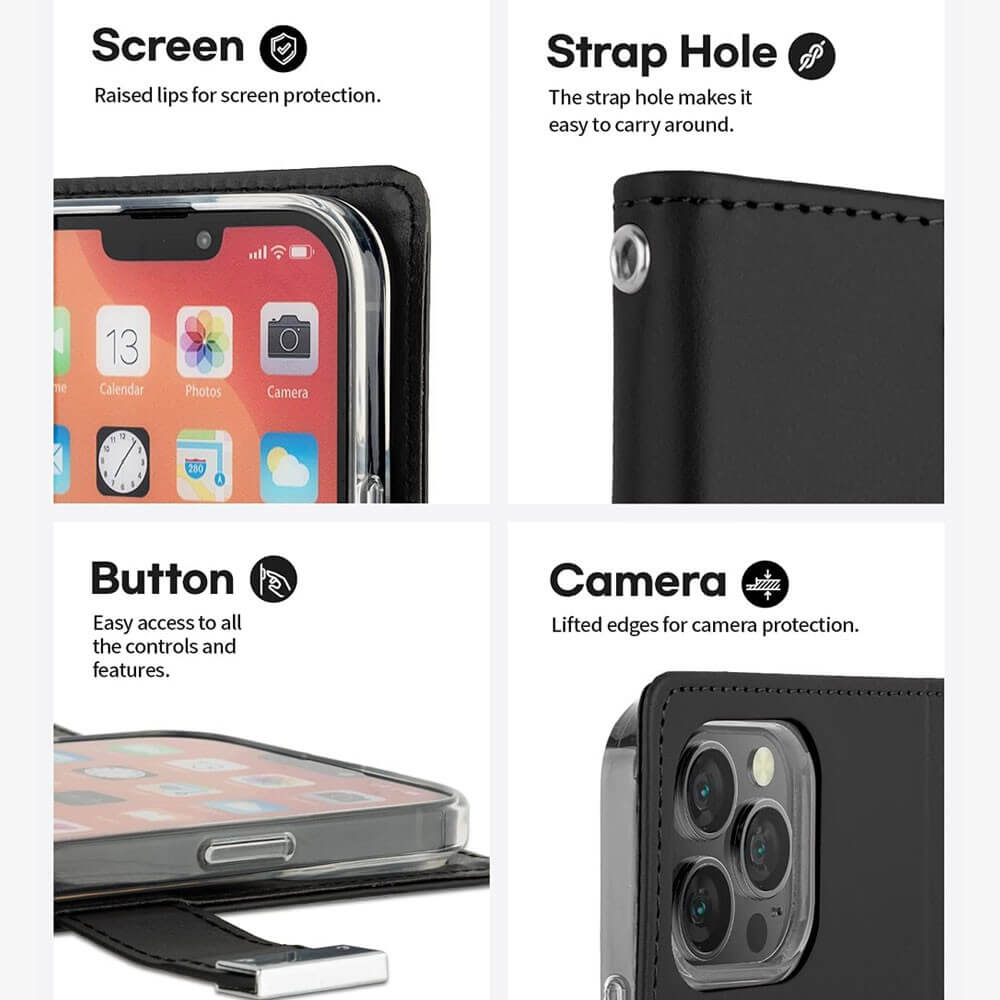 iPhone 17 Pro Max Black Wallet Folio Diary Case with 6 Card Slots – Premium Leather Look