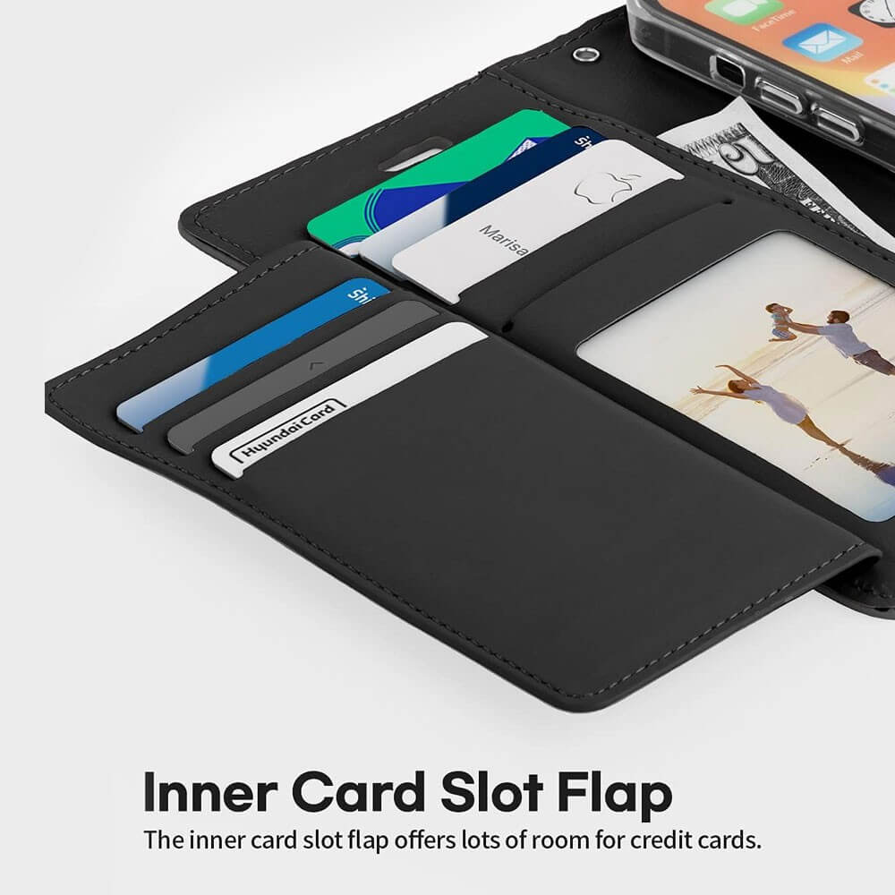 iPhone 17 Pro Max Black Wallet Folio Diary Case with 6 Card Slots – Premium Leather Look