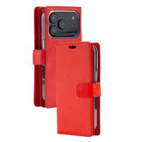 Thumbnail for Red wallet folio diary case for iPhone 17 Pro Max with PU leather, 9 card slots and snap magnetic closure