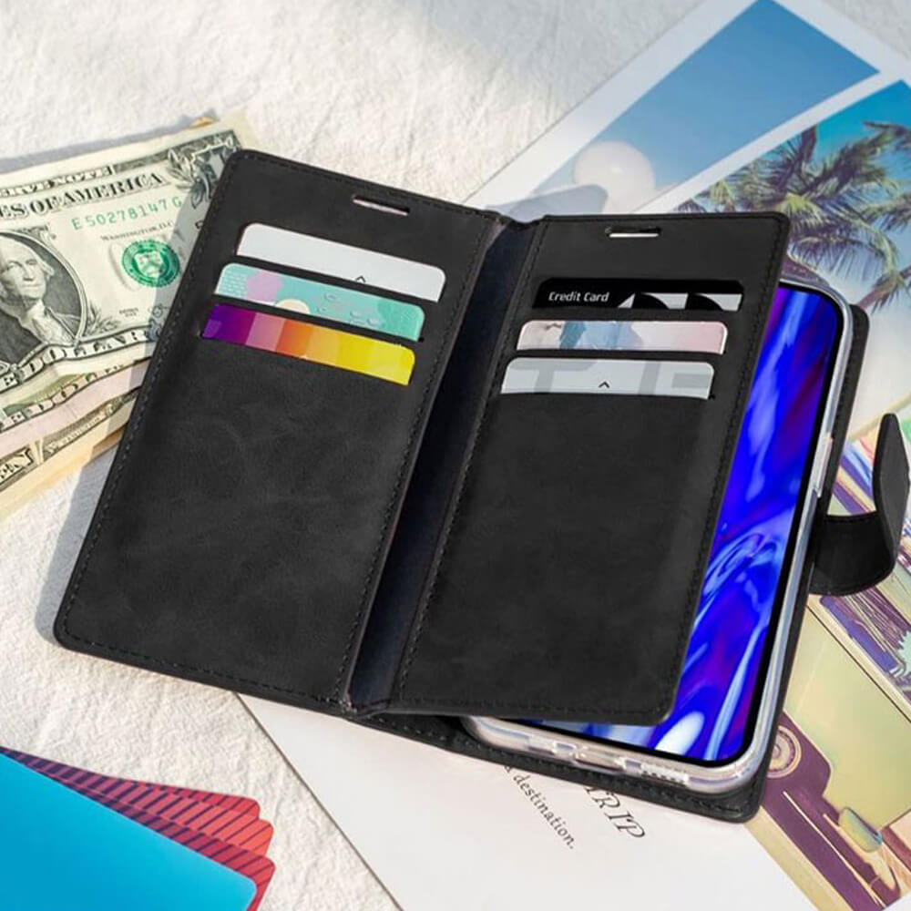 iPhone 17 Pro Max Wallet Folio Diary Case Black – 9 Card Slots (Premium PU Leather)