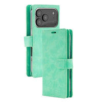 Thumbnail for Mint wallet folio diary case for iPhone 17 Pro Max with 9 card slots – PU leather front and back