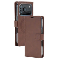 Thumbnail for Brown iPhone 17 Pro Max wallet folio case with card holder and MagSafe Compatibility – open and closed view