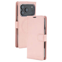 Thumbnail for Rose Gold folio diary wallet case for iPhone 17 Pro Max – MagSafe compatible with card slots, stylish front cover