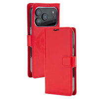 Thumbnail for Red folio wallet diary case for iPhone 17 Pro Max with MagSafe Compatibility and card slots – front and open view