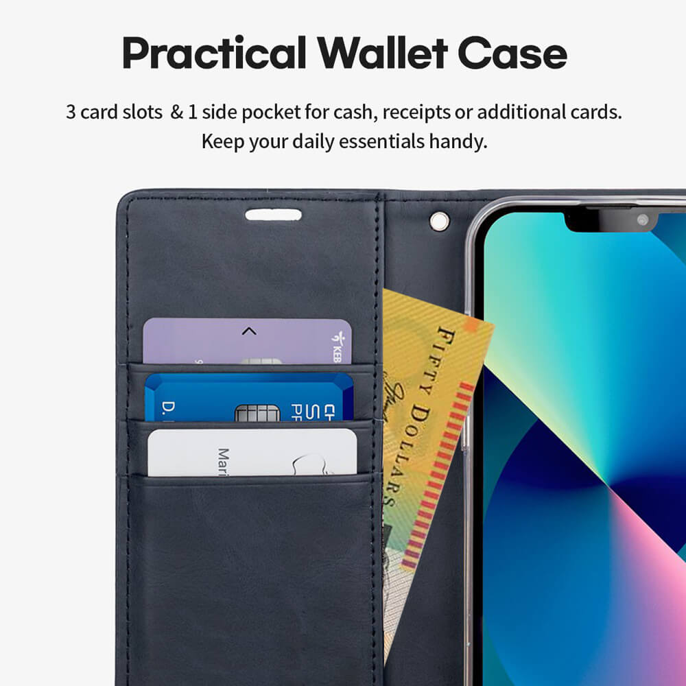 iPhone 17 Pro Max Wallet Folio Diary Case – Navy (MagSafe Compatibility & Card Slots)