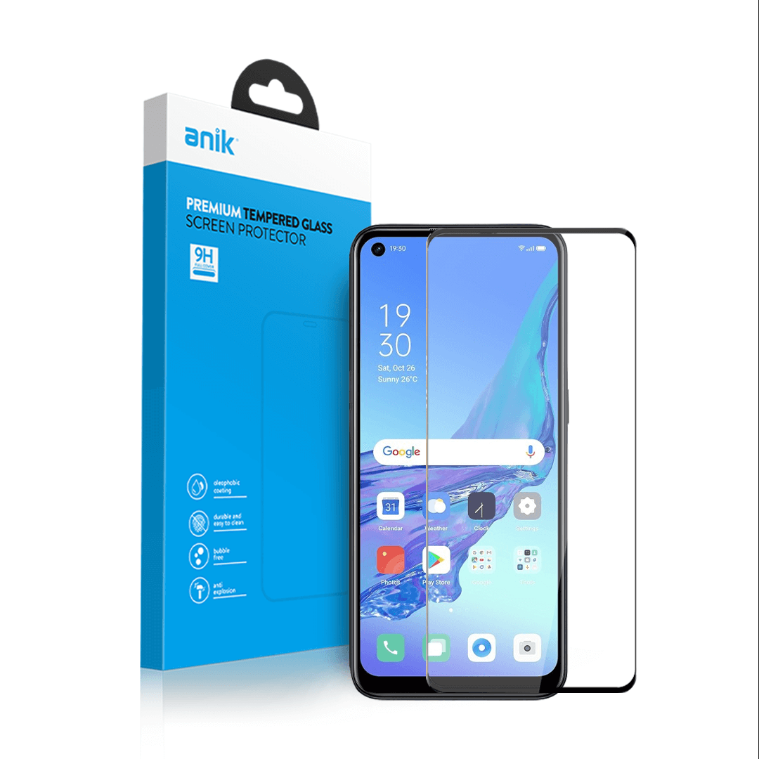 Anik Premium Full Edge Coverage High-Quality Full Faced Tempered Glass Screen Protector fit for Oppo A53