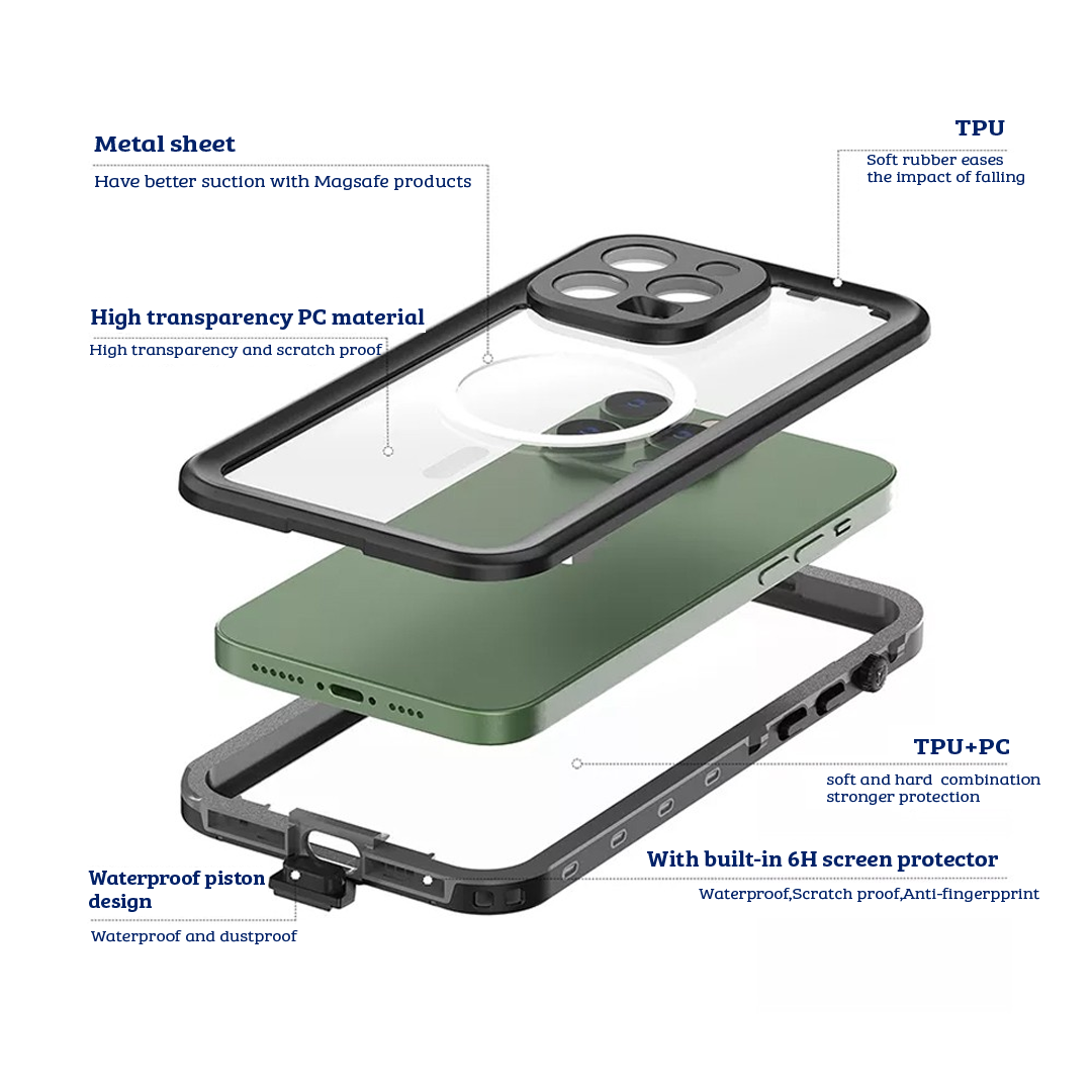 iPhone 16 Tough Full Waterproof Case Cover: IP68 Rated, Shock-Resistant, and MagSafe Compatible