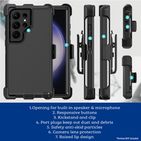 Thumbnail for Samsung Galaxy S24 Ultra Compatible Case Cover With Shockproof Robot Armor Hard Plastic And Belt Clip - Black