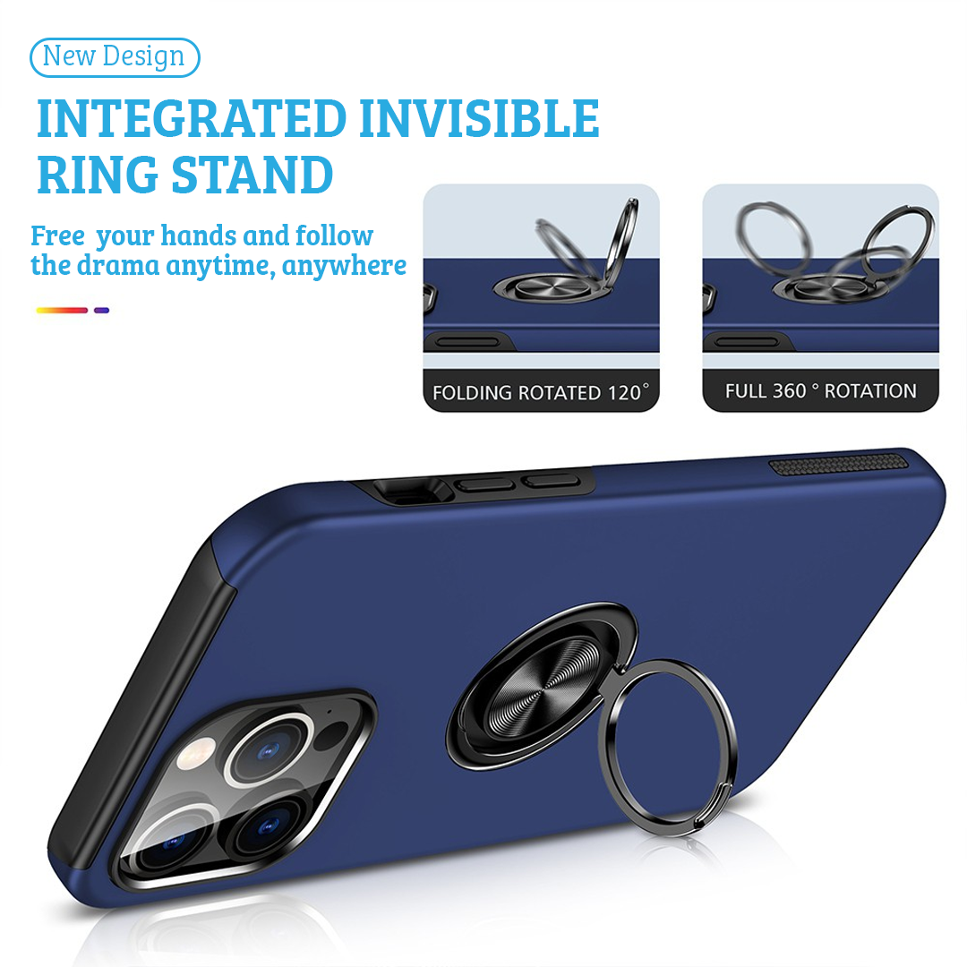 iPhone 12 Compatible Case Cover With Shockproof  Magnetic Ring Holder - navy