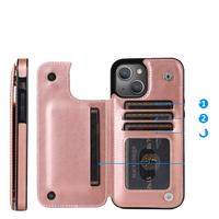 Thumbnail for iPhone 13 Pro Compatible Case Cover With  Back Flip leather wallet - Rose Gold
