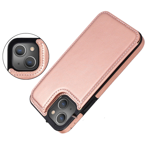 iPhone 13 Pro Compatible Case Cover With  Back Flip leather wallet - Rose Gold