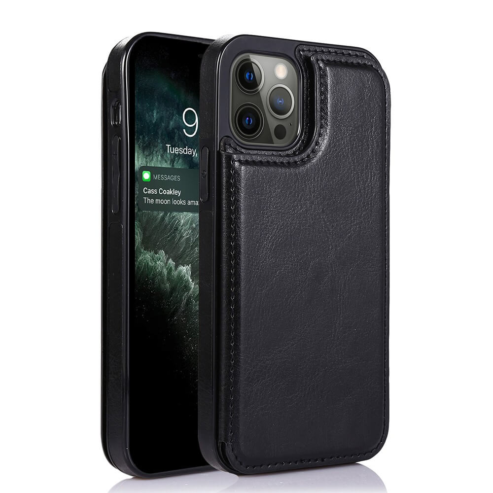 iPhone 13 Pro Compatible Case Cover With  Back Flip leather wallet - Black